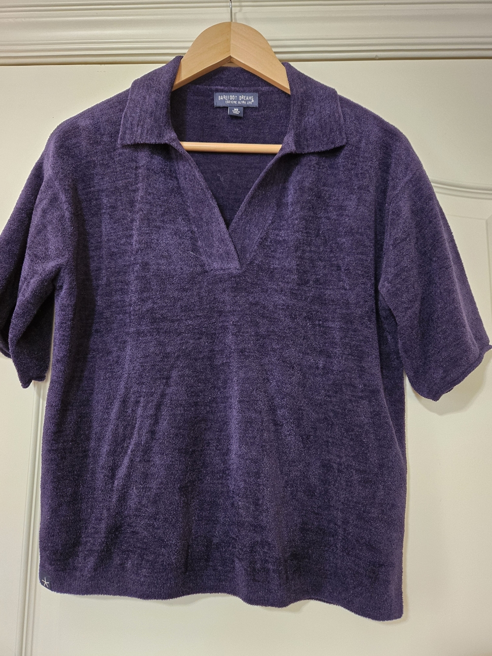 Barefoot Dreams Cozy Chic Ultra Lite Deep Navy/Purple Plush Soft Short Sleeve